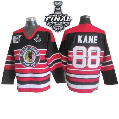 #88 CCM Premier Patrick Kane Men's Red/Black NHL Jersey - Chicago Blackhawks 75TH 2015 Stanley Cup Throwback