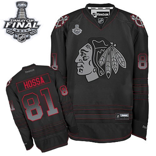 #81 Reebok Premier Marian Hossa Men's Black NHL Jersey - Chicago Blackhawks Accelerator 2015 Stanley Cup