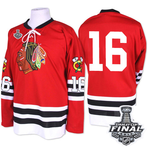 #16 Mitchell and Ness Premier Marcus Kruger Men's Red NHL Jersey - Chicago Blackhawks 2015 Stanley Cup 1960-61 Throwback