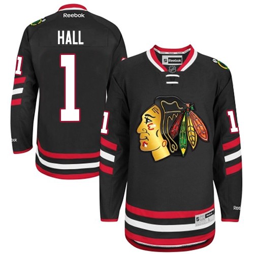 #1 Reebok Premier Glenn Hall Men's Black NHL Jersey - Chicago Blackhawks 2014 Stadium Series