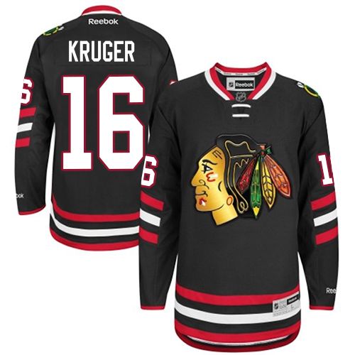 #16 Reebok Premier Marcus Kruger Men's Black NHL Jersey - Chicago Blackhawks 2014 Stadium Series