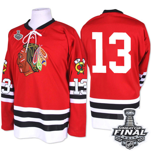 #13 Mitchell and Ness Premier Daniel Carcillo Men's Red NHL Jersey - Chicago Blackhawks 2015 Stanley Cup 1960-61 Throwback