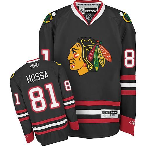#81 Reebok Premier Marian Hossa Men's Black NHL Jersey - Third Chicago Blackhawks