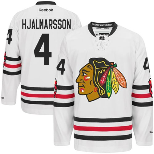 #4 Reebok Premier Niklas Hjalmarsson Men's White NHL Jersey - Chicago Blackhawks 2015 Winter Classic