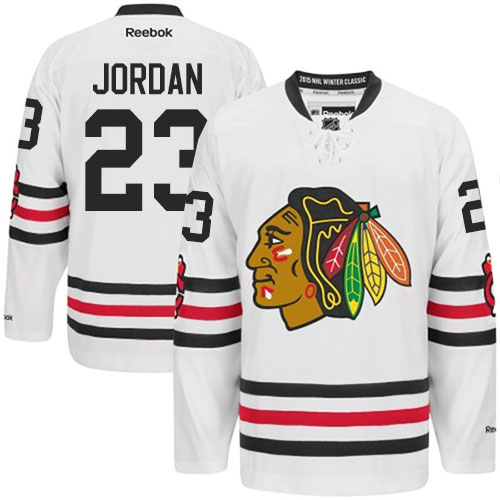 #23 Reebok Authentic Michael Jordan Men's White NHL Jersey - Chicago Blackhawks 2015 Winter Classic