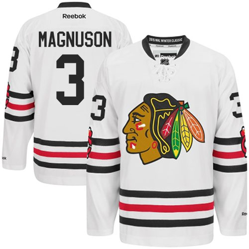 #3 Reebok Premier Keith Magnuson Men's White NHL Jersey - Chicago Blackhawks 2015 Winter Classic