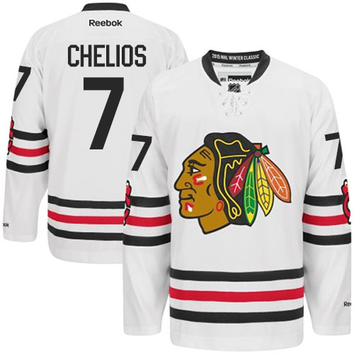 #7 Reebok Premier Chris Chelios Men's White NHL Jersey - Chicago Blackhawks 2015 Winter Classic