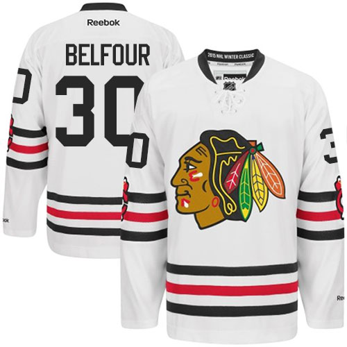 #30 Reebok Premier ED Belfour Men's White NHL Jersey - Chicago Blackhawks 2015 Winter Classic