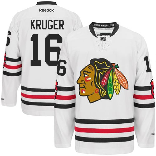#16 Reebok Premier Marcus Kruger Men's White NHL Jersey - Chicago Blackhawks 2015 Winter Classic