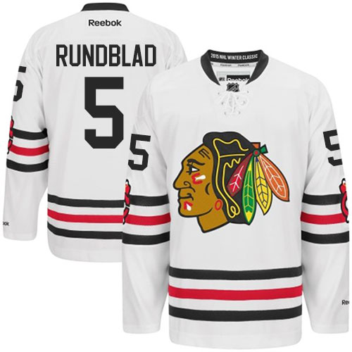 #5 Reebok Premier David Rundblad Men's White NHL Jersey - Chicago Blackhawks 2015 Winter Classic
