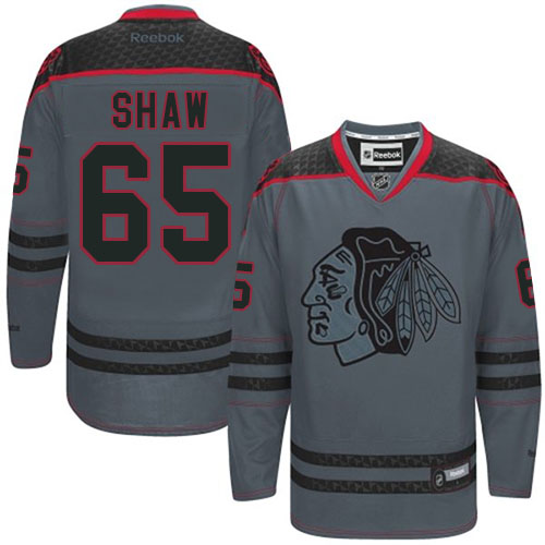 #65 Reebok Premier Andrew Shaw Men's Charcoal NHL Jersey - Chicago Blackhawks Cross Check Fashion