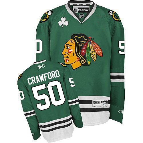 #50 Reebok Premier Corey Crawford Men's Green NHL Jersey - Chicago Blackhawks