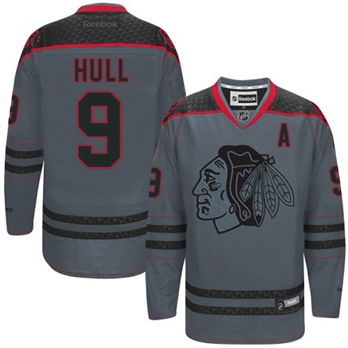 #9 Reebok Premier Bobby Hull Men's Charcoal NHL Jersey - Chicago Blackhawks Cross Check Fashion