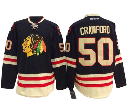 #50 Reebok Premier Corey Crawford Men's Black NHL Jersey - Chicago Blackhawks 2015 Winter Classic