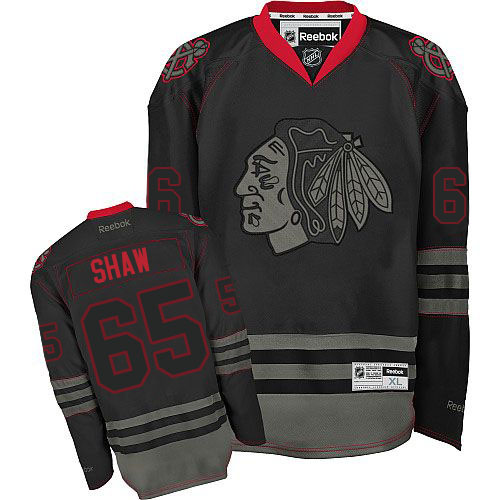 #65 Reebok Premier Andrew Shaw Men's Black Ice NHL Jersey - Chicago Blackhawks