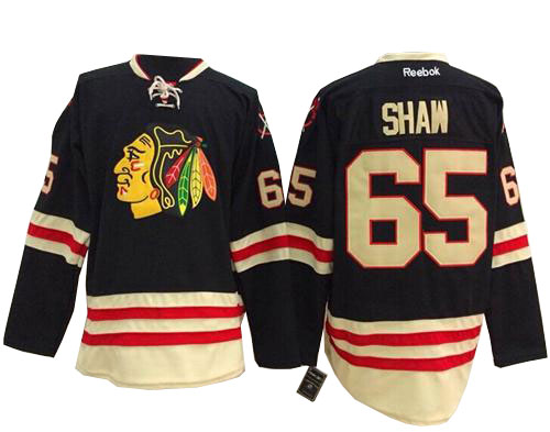 #65 Reebok Premier Andrew Shaw Men's Black NHL Jersey - Chicago Blackhawks 2015 Winter Classic