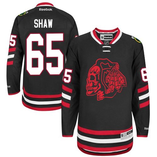 #65 Reebok Premier Andrew Shaw Men's Black NHL Jersey - Chicago Blackhawks Red Skull 2014 Stadium Series