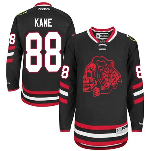 #88 Reebok Premier Patrick Kane Men's Black NHL Jersey - Chicago Blackhawks Red Skull 2014 Stadium Series
