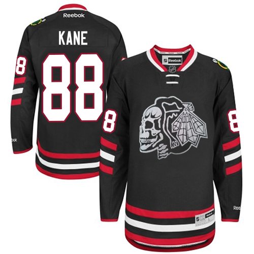 #88 Reebok Premier Patrick Kane Men's Black NHL Jersey - Chicago Blackhawks White Skull 2014 Stadium Series