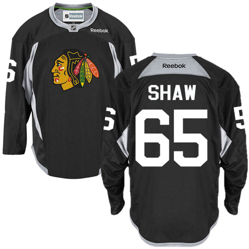 #65 Reebok Premier Andrew Shaw Men's Black NHL Jersey - Chicago Blackhawks Practice