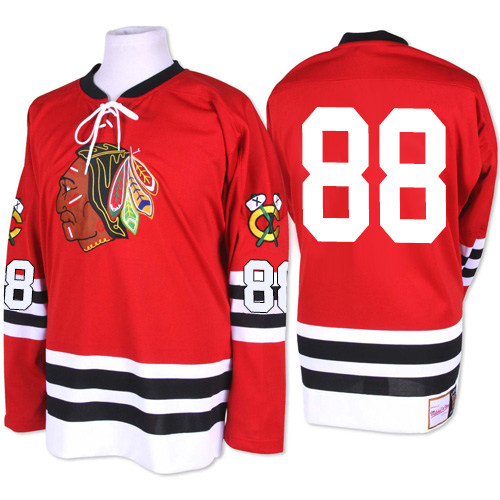 #88 Mitchell and Ness Premier Patrick Kane Men's Red NHL Jersey - Chicago Blackhawks 1960-61 Throwback
