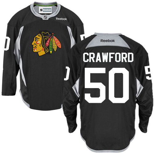 #50 Reebok Premier Corey Crawford Men's Black NHL Jersey - Chicago Blackhawks Practice