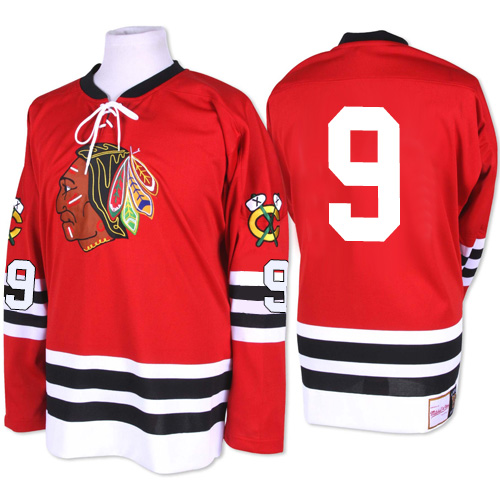 #9 Mitchell and Ness Premier Bobby Hull Men's Red NHL Jersey - Chicago Blackhawks 1960-61 Throwback