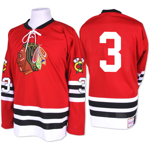 #3 Mitchell and Ness Authentic Keith Magnuson Men's Red NHL Jersey - Chicago Blackhawks 1960-61 Throwback