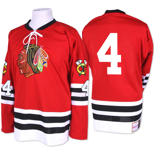 #4 Mitchell and Ness Premier Niklas Hjalmarsson Men's Red NHL Jersey - Chicago Blackhawks 1960-61 Throwback