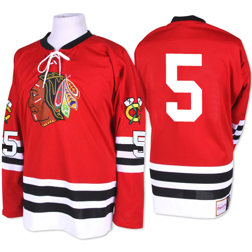 #5 Mitchell and Ness Authentic David Rundblad Men's Red NHL Jersey - Chicago Blackhawks 1960-61 Throwback