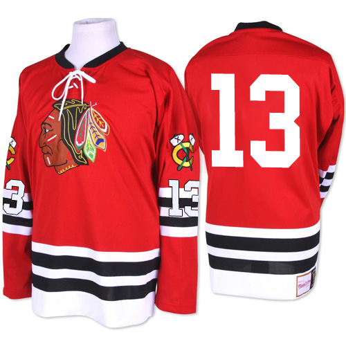 #13 Mitchell and Ness Authentic Daniel Carcillo Men's Red NHL Jersey - Chicago Blackhawks 1960-61 Throwback