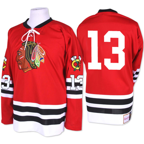#13 Mitchell and Ness Premier Daniel Carcillo Men's Red NHL Jersey - Chicago Blackhawks 1960-61 Throwback