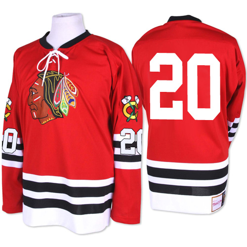 #20 Mitchell and Ness Premier Brandon Saad Men's Red NHL Jersey - Chicago Blackhawks 1960-61 Throwback