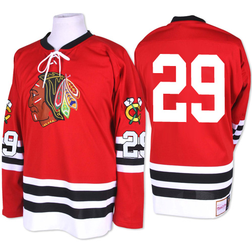 #29 Mitchell and Ness Premier Bryan Bickell Men's Red NHL Jersey - Chicago Blackhawks 1960-61 Throwback