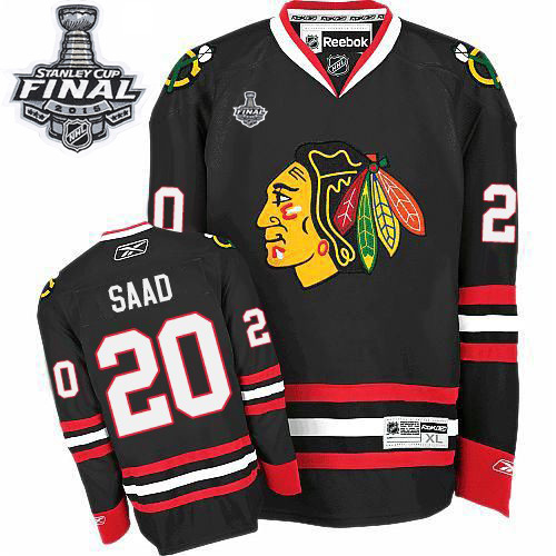 #20 Reebok Premier Brandon Saad Men's Black NHL Jersey - Third Chicago Blackhawks 2015 Stanley Cup