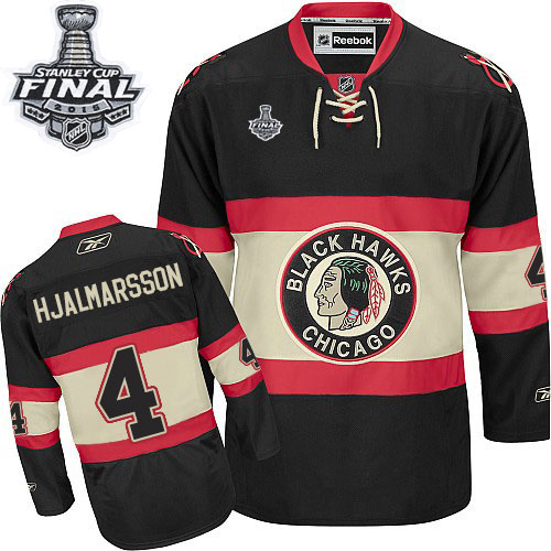 #4 Reebok Premier Niklas Hjalmarsson Men's Black NHL Jersey - New Third Chicago Blackhawks 2015 Stanley Cup