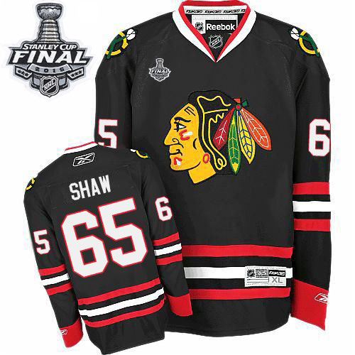 #65 Reebok Premier Andrew Shaw Men's Black NHL Jersey - Third Chicago Blackhawks 2015 Stanley Cup