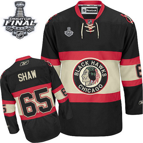 #65 Reebok Premier Andrew Shaw Men's Black NHL Jersey - New Third Chicago Blackhawks 2015 Stanley Cup