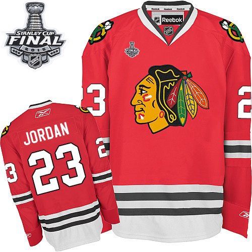 #23 Reebok Authentic Michael Jordan Men's Red NHL Jersey - Home Chicago Blackhawks 2015 Stanley Cup