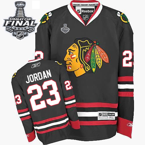 #23 Reebok Authentic Michael Jordan Men's Black NHL Jersey - Third Chicago Blackhawks 2015 Stanley Cup