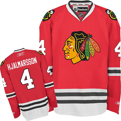 #4 Reebok Premier Niklas Hjalmarsson Men's Red NHL Jersey - Home Chicago Blackhawks