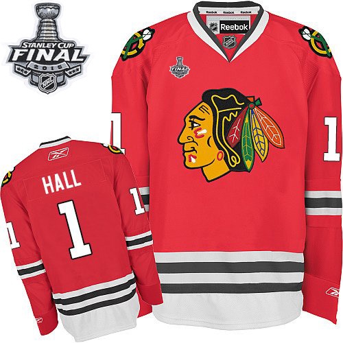 #1 Reebok Premier Glenn Hall Men's Red NHL Jersey - Home Chicago Blackhawks 2015 Stanley Cup