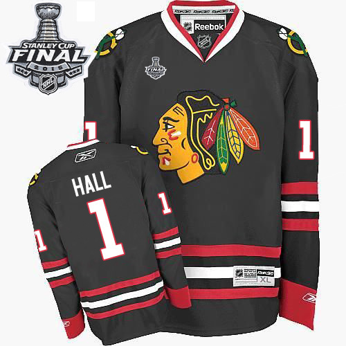 #1 Reebok Premier Glenn Hall Men's Black NHL Jersey - Third Chicago Blackhawks 2015 Stanley Cup
