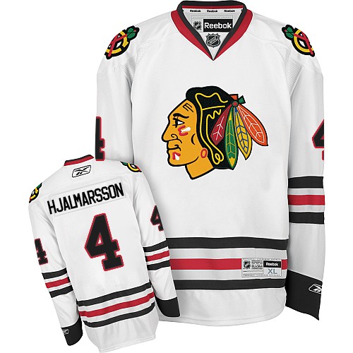 #4 Reebok Premier Niklas Hjalmarsson Men's White NHL Jersey - Away Chicago Blackhawks