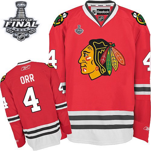 #4 Reebok Premier Bobby Orr Men's Red NHL Jersey - Home Chicago Blackhawks 2015 Stanley Cup