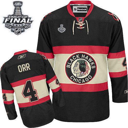 #4 Reebok Authentic Bobby Orr Men's Black NHL Jersey - New Third Chicago Blackhawks 2015 Stanley Cup