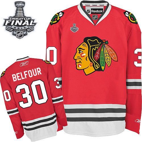 #30 Reebok Premier ED Belfour Men's Red NHL Jersey - Home Chicago Blackhawks 2015 Stanley Cup