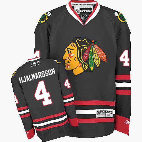 #4 Reebok Premier Niklas Hjalmarsson Men's Black NHL Jersey - Third Chicago Blackhawks