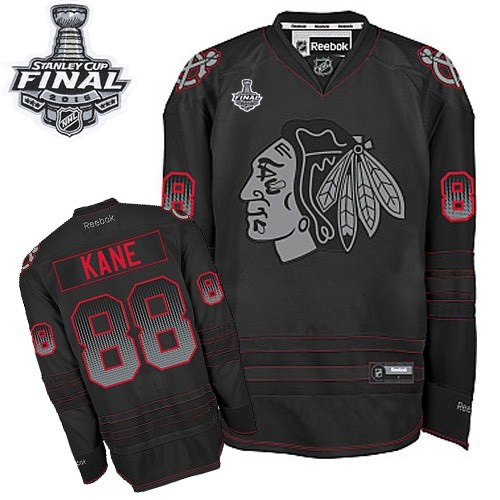 #88 Reebok Premier Patrick Kane Men's Black NHL Jersey - Chicago Blackhawks Accelerator 2015 Stanley Cup