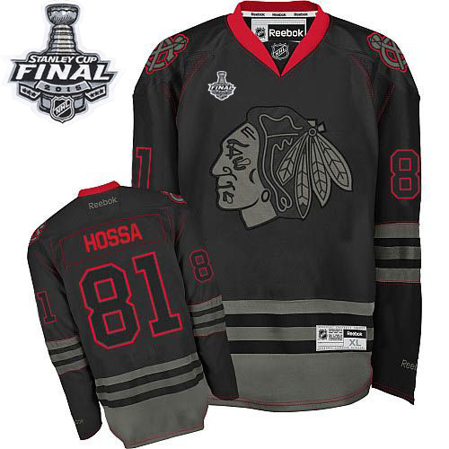 #81 Reebok Premier Marian Hossa Men's Black Ice NHL Jersey - Chicago Blackhawks 2015 Stanley Cup